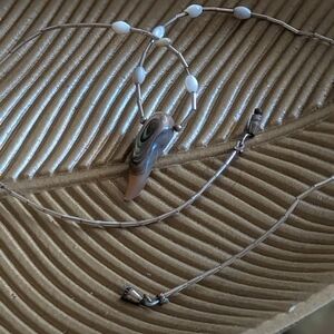 Sterling Silver Bead Abalon Shell Necklace 16" Unique Vintage